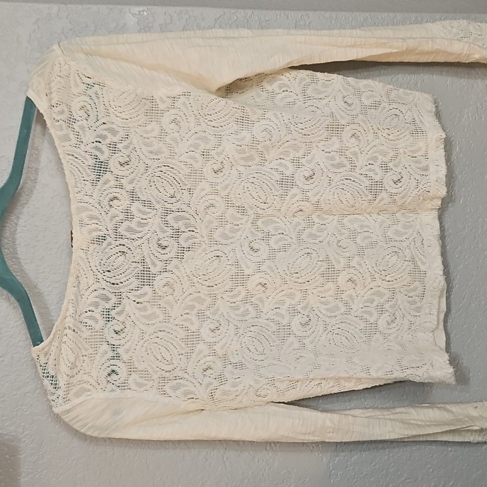 Free People Geo Floral Lace Inset Lightweight Long Sleeve Crop Top - Picture 6 of 6